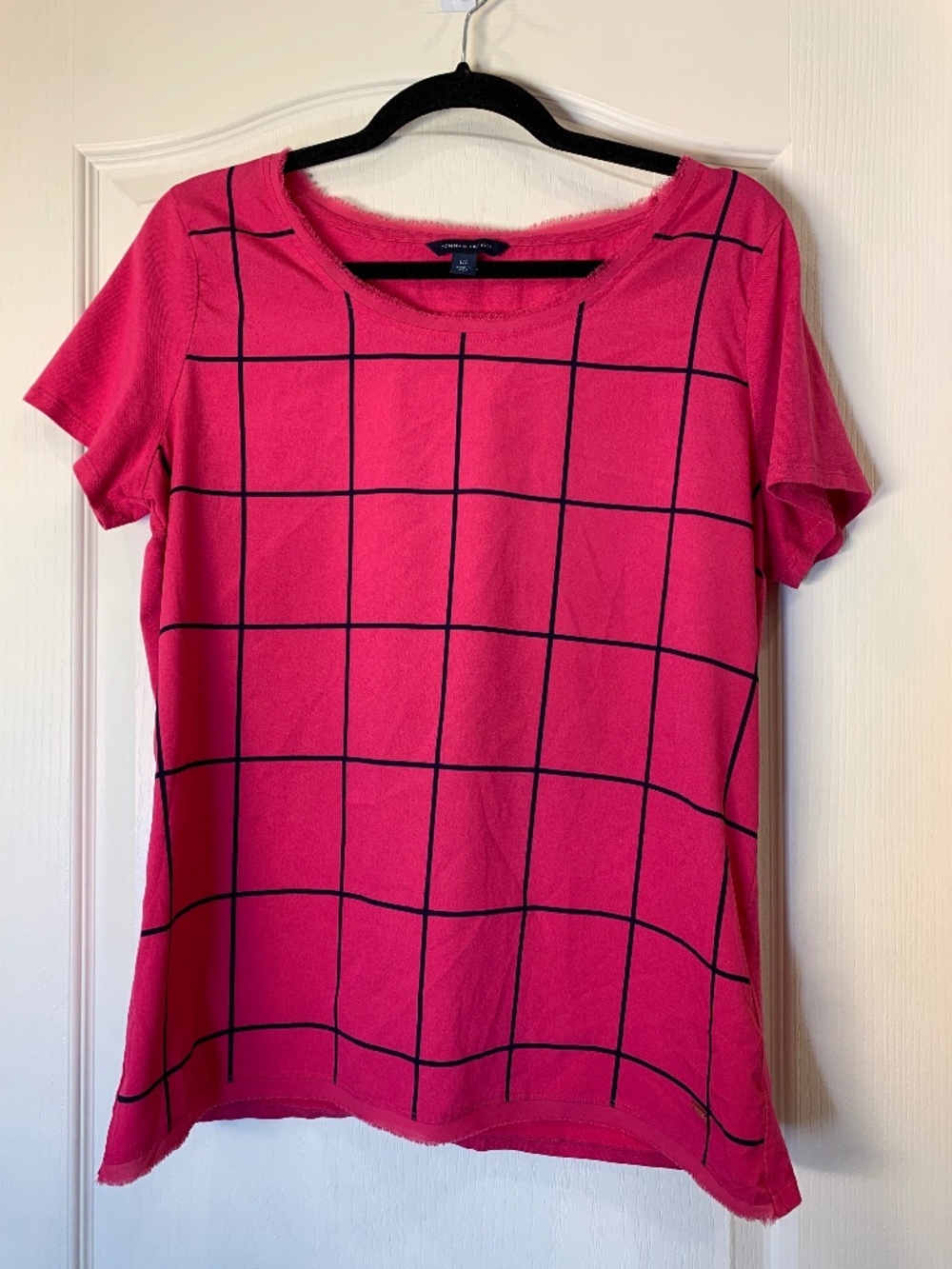 Tommy Hilfiger Colorblock Grid Print‎ Top Pink Navy Large Preppy Casual Office